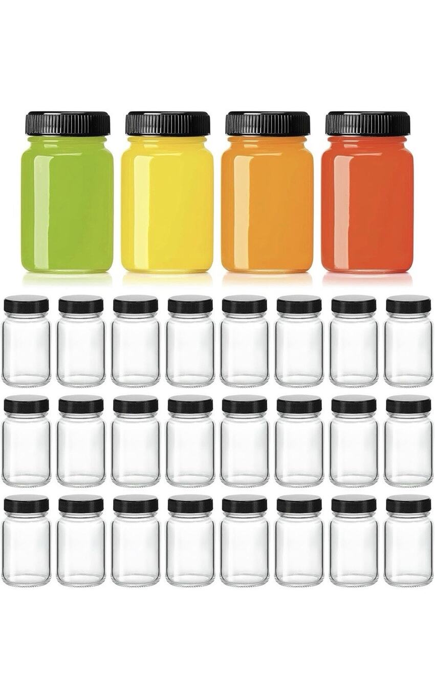 24 Pk 2oz Shot Glass Bottle & Lid Small Mini Travel Clear Jar Drink Juice Crafts